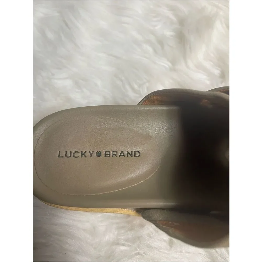 Lucky Brand Taupe Woven Platform Slide Sandals